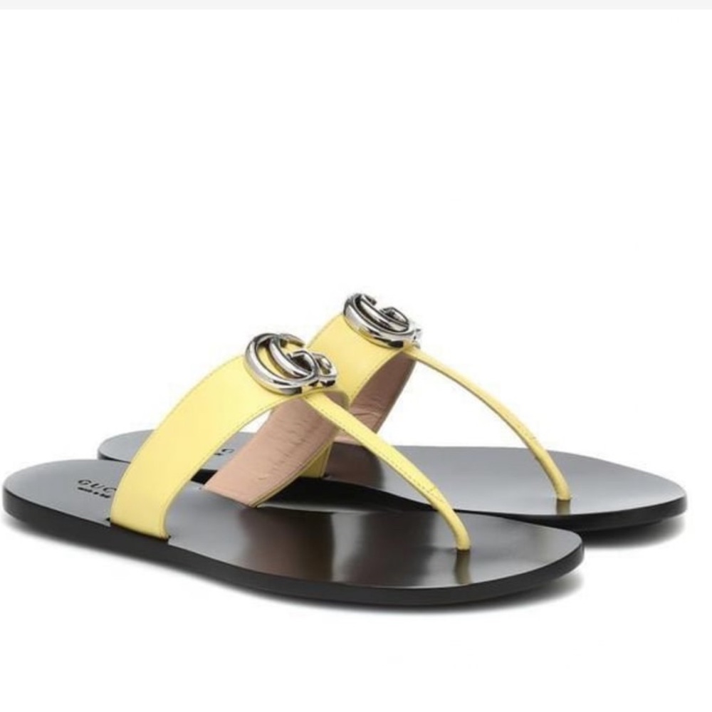 New Gucci GG Marmont double g leather thong sandals